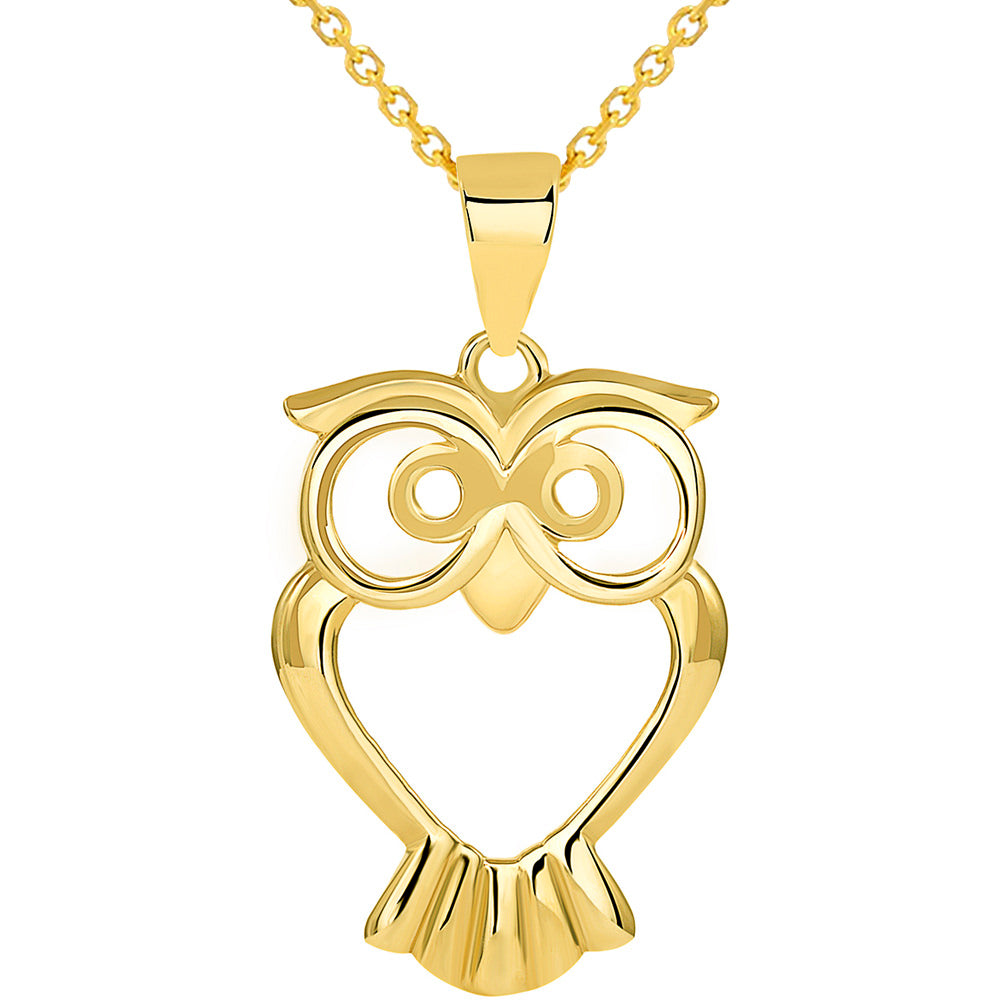 14k Gold Owl Pendant Necklace