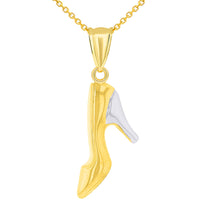 Load image into Gallery viewer, 14k Yellow Gold Two Tone Pointed Toe High Heel Shoe Pendant Necklace

