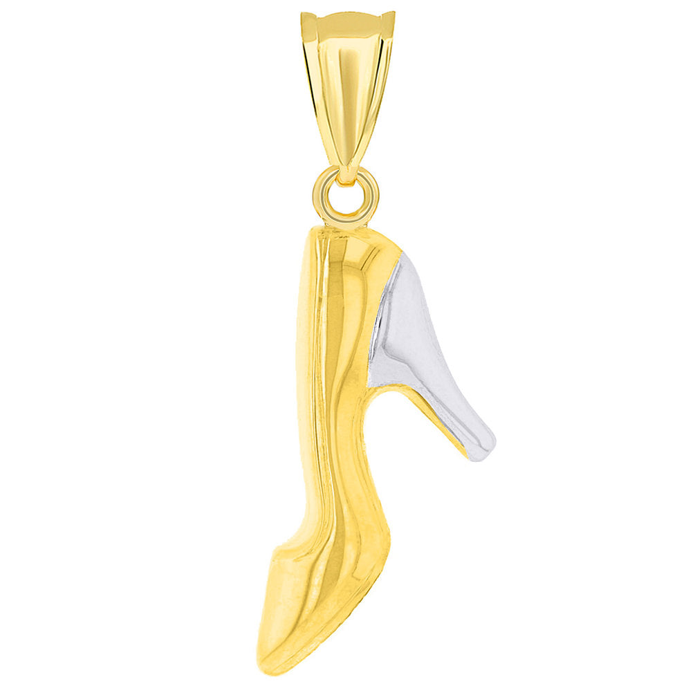 14k Yellow Gold Two Tone Pointed Toe High Heel Shoe Pendant