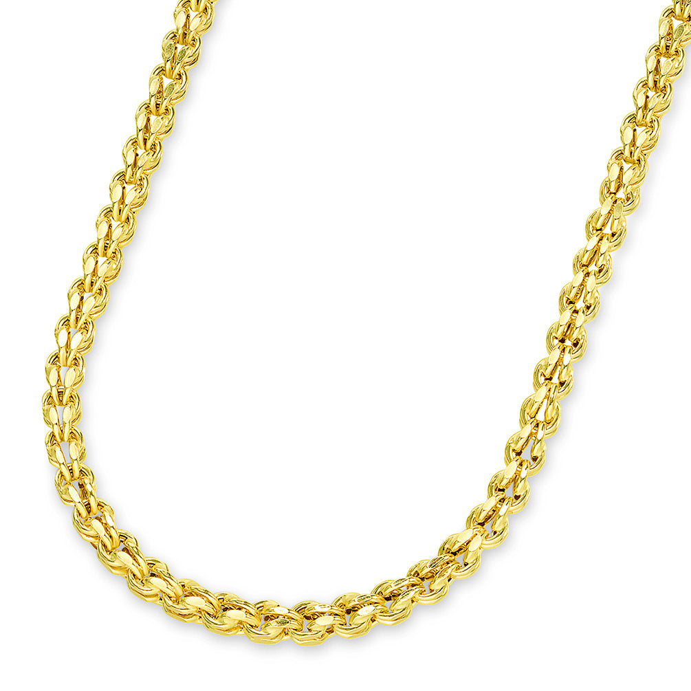 14k Yellow Gold 4.5mm Interlink Huggie Fancy Hollow Franco Link Chain Necklace with Lobster Claw Clasp (Diamond-Cut)