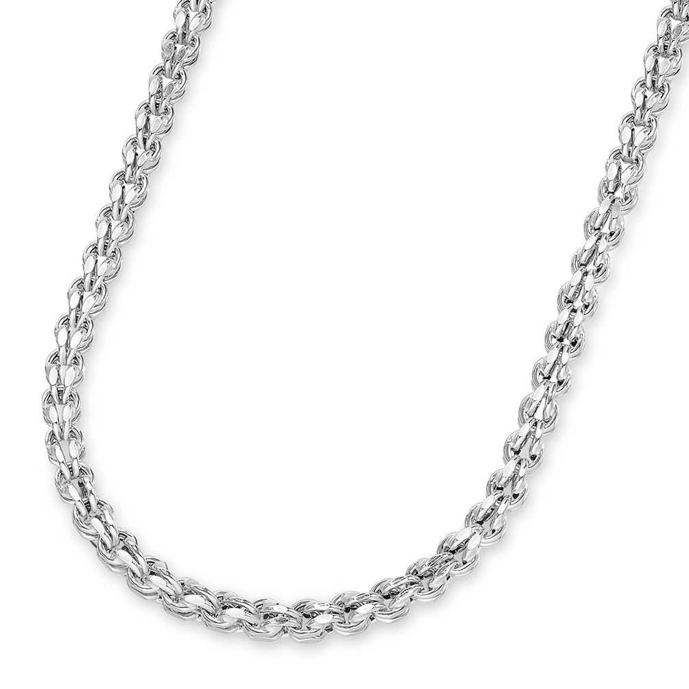 14k White Gold 4.5mm Interlink Hollow Huggie Fancy Franco Link Chain Necklace with Lobster Claw Clasp ( Diamond-Cut)