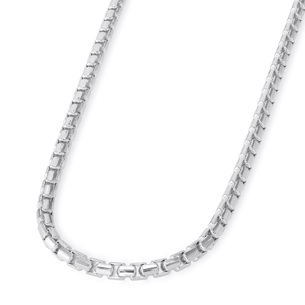 Round Box Link White Gold Chain Necklace