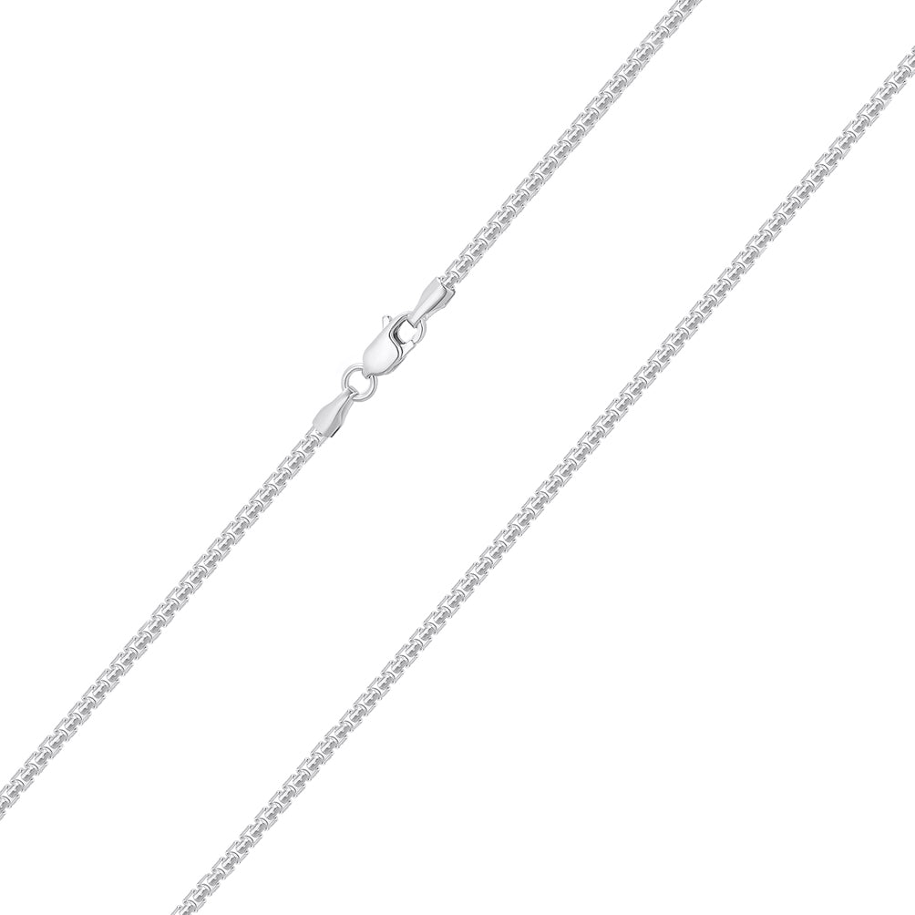 Solid 14k White Gold 1.5mm Round Box Link Chain Necklace with Lobster Claw Clasp (High Polish)