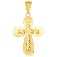 Load image into Gallery viewer, 14k Yellow Gold Plain and Textured Double Layer Rounded Edge Cross Pendant
