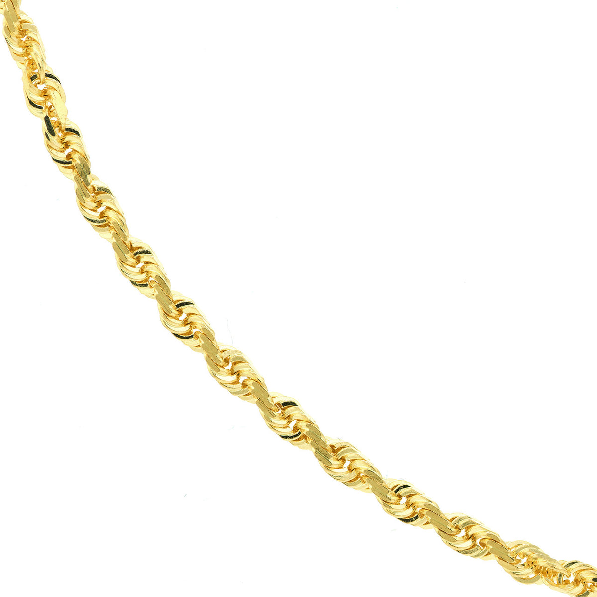 14K Yellow Gold or White Gold 2.15mm D/C Rope Chain Necklace with Lobster Lock