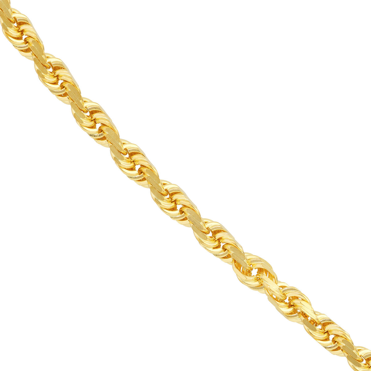 Solid 14K Gold 3.8mm D/C Rope Chain Necklace with Lobster Lock
