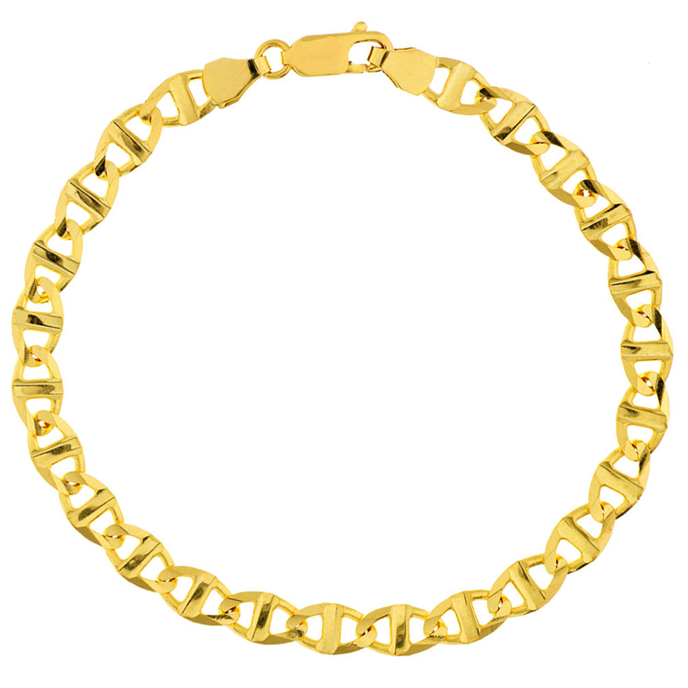 Solid 14K Yellow Gold 5.50mm Concave Mariner Chain Bracelet with Lobster Lock, 7.5"