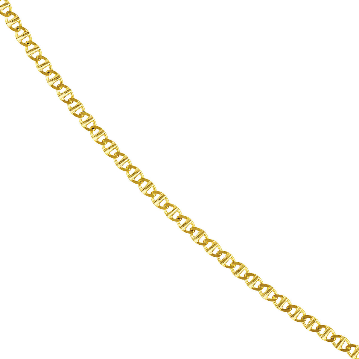 14K Yellow Gold or White Gold or Rose Gold Flat Mariner Chain Necklace