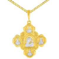 Load image into Gallery viewer, 14K Yellow Gold Mother of God Virgin Mary with Jesus &amp; Saints Cross Pendant Necklace
