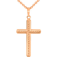 Load image into Gallery viewer, 14k Rose Gold Textured Religious Classic Cross Pendant Necklace with Rolo Cable Chain
