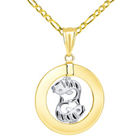 Load image into Gallery viewer, 14k Two Tone Gold Open Circle Pisces Zodiac Sign Pendant Figaro Necklace
