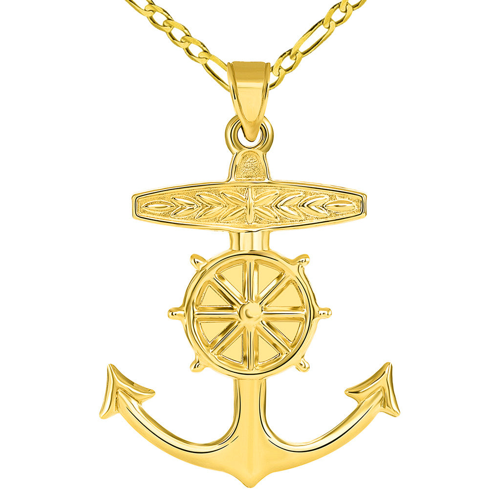 Gold Wheel Nautical Pendant Necklace