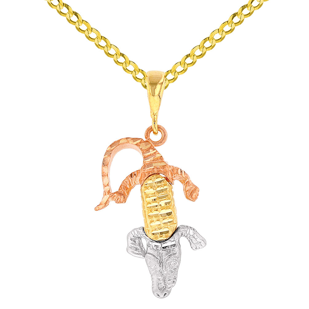 Solid 14K Tri-Color Gold Textured Crocodile Charm Animal Pendant Cuban Necklace