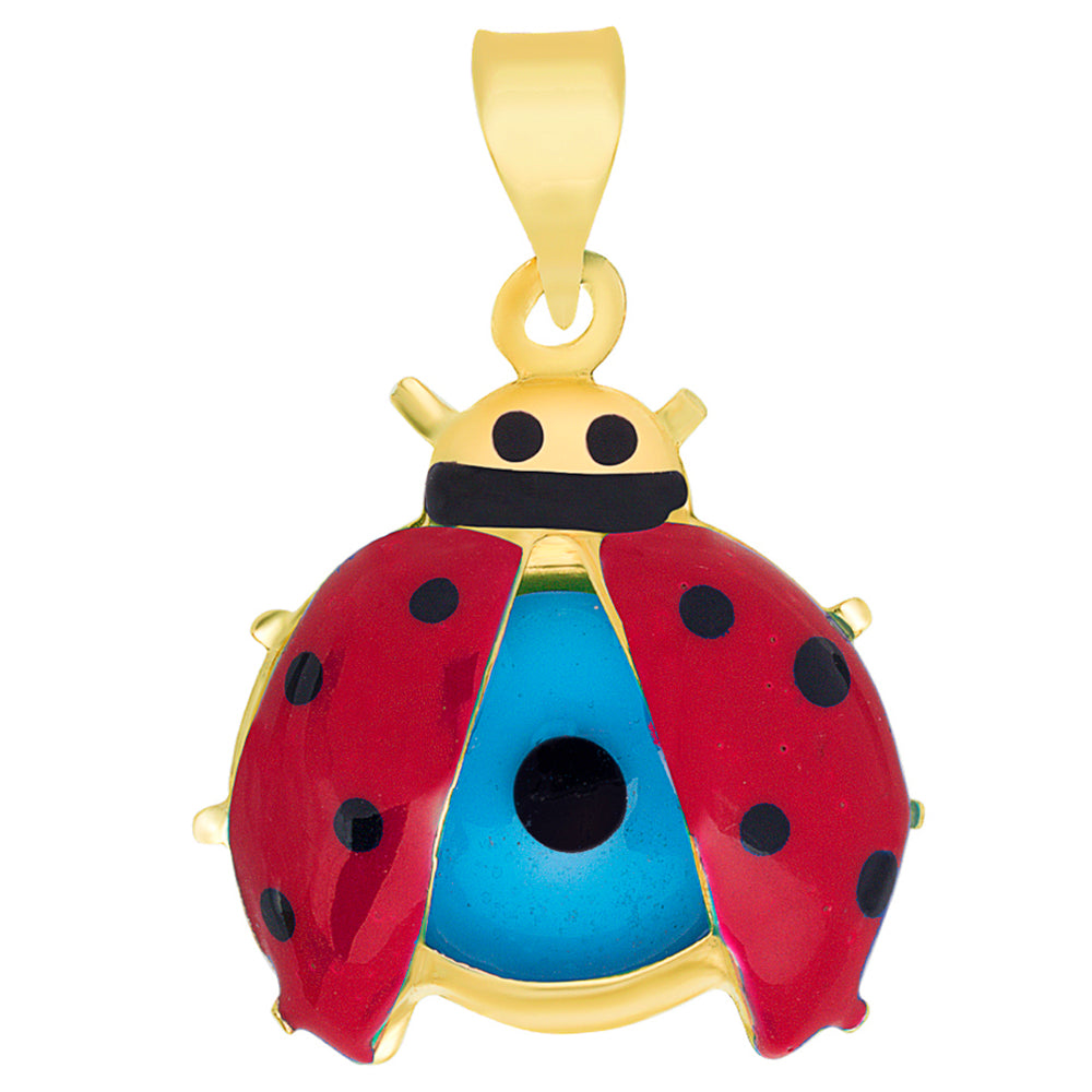 14k Yellow Gold Red Enameled Lady Bug with Evil Eye Pendant