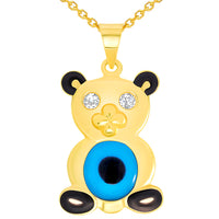 Load image into Gallery viewer, 14k Yellow Gold Cubic Zirconia Teddy Bear with Blue Evil Eye Pendant Necklace
