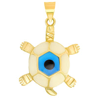 Load image into Gallery viewer, 14k Yellow Gold Blue Evil Eye Turtle Pendant
