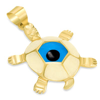 Load image into Gallery viewer, 14k Yellow Gold Blue Evil Eye Turtle Pendant

