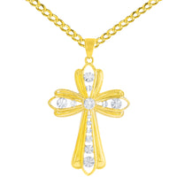 Load image into Gallery viewer, Gold Textured Milgrain Edged Cross Pendant

