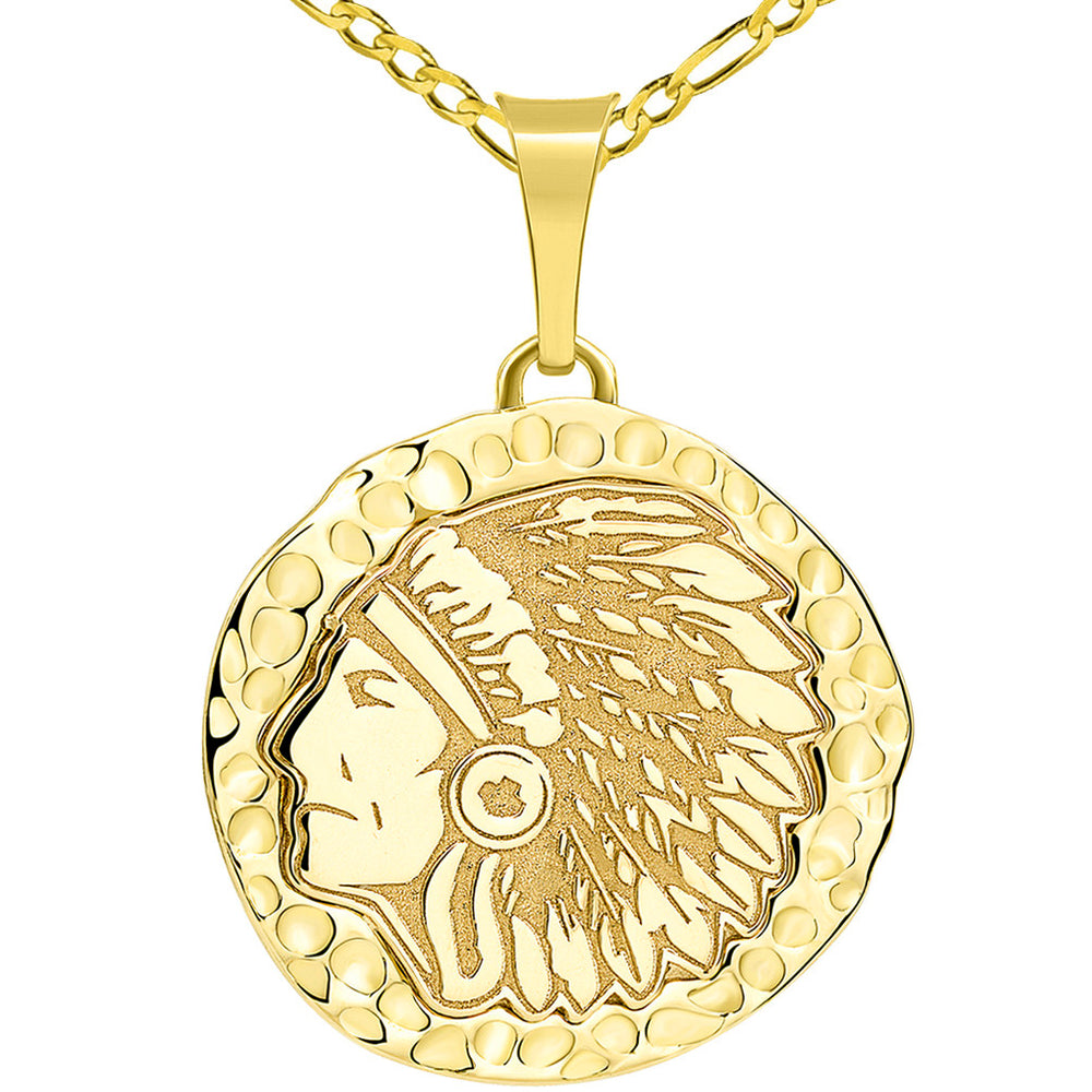 Gold Indian Chief Pendant Figaro Necklace