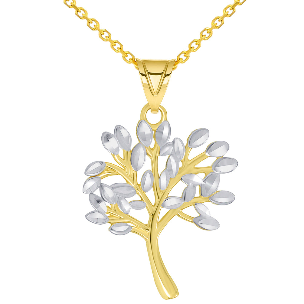 Yellow Gold Textured Tree of Life Pendant Necklace
