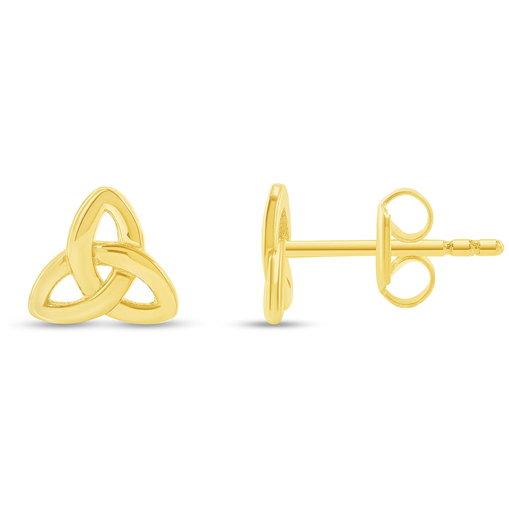 Solid 14k Yellow Gold Classic Celtic Triquetra Trinity Knot Stud Earrings with Screw Back, 7mm x 7.5mm