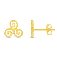 Load image into Gallery viewer, Solid 14k Yellow Gold Celtic Triple Spiral Triskelion Stud Earrings with Screw Back, 8.5mm x 9mm
