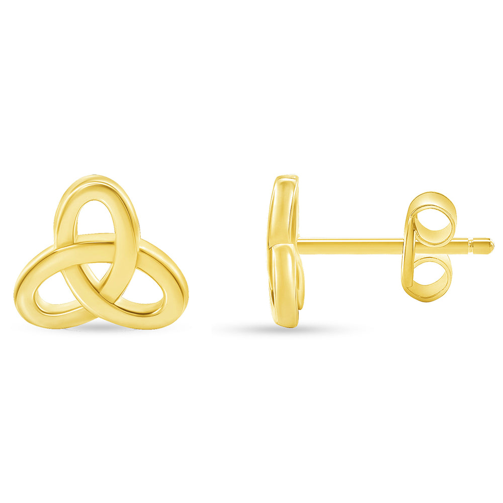 Solid 14k Yellow Gold Celtic Triquetra Trinity Knot Stud Earrings with Screw Back, 8mm x 8.8mm