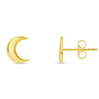 Load image into Gallery viewer, High Polish 14k Yellow Gold Double Horn Crescent Moon Stud Earrings with Screw Back, 8mm x 6.5mm
