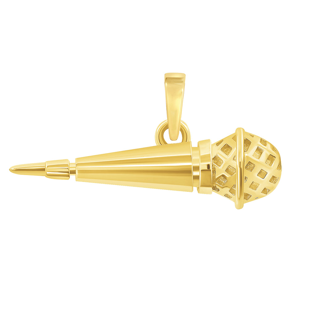 14k Yellow Gold Dynamic Microphone Charm Musical Instrument Pendant
