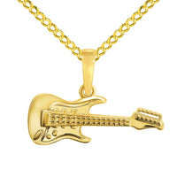 Load image into Gallery viewer, 14k Yellow Gold Electrical Guitar Charm Musical Instrument Pendant with Cuban Curb Chain Necklace
