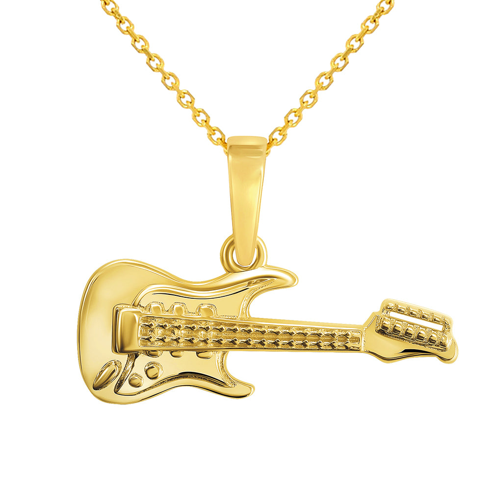 14k Yellow Gold Electrical Guitar Charm Musical Instrument Pendant Necklace
