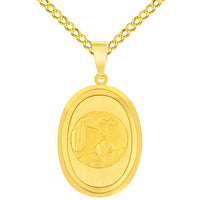 Load image into Gallery viewer, 14k Yellow Gold Religious Baptism Christening Oval Medal Pendant with Cuban Chain Curb Necklace
