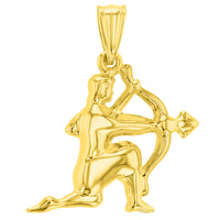 Load image into Gallery viewer, High Polish 14k Yellow Gold 3D Sagittarius Zodiac Sign Charm Archer Shooting Arrow Pendant
