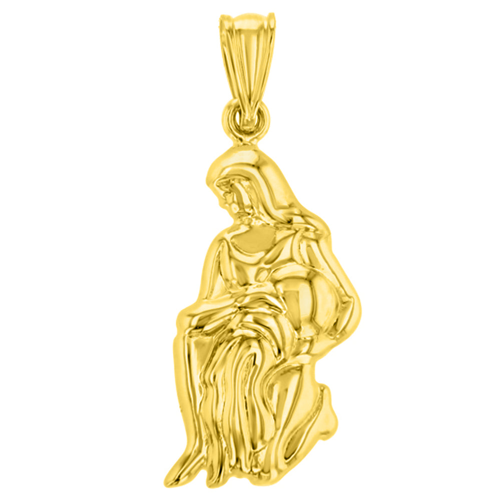 High Polish 14k Yellow Gold 3D Aquarius Water-Bearer Zodiac Sign Charm Pendant