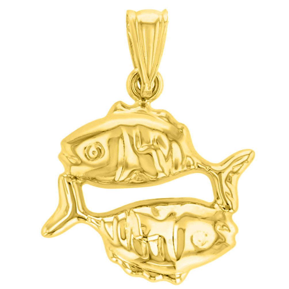 High Polish 14k Yellow Gold 3D Pisces Zodiac Sign Charm Fish Animal Pendant