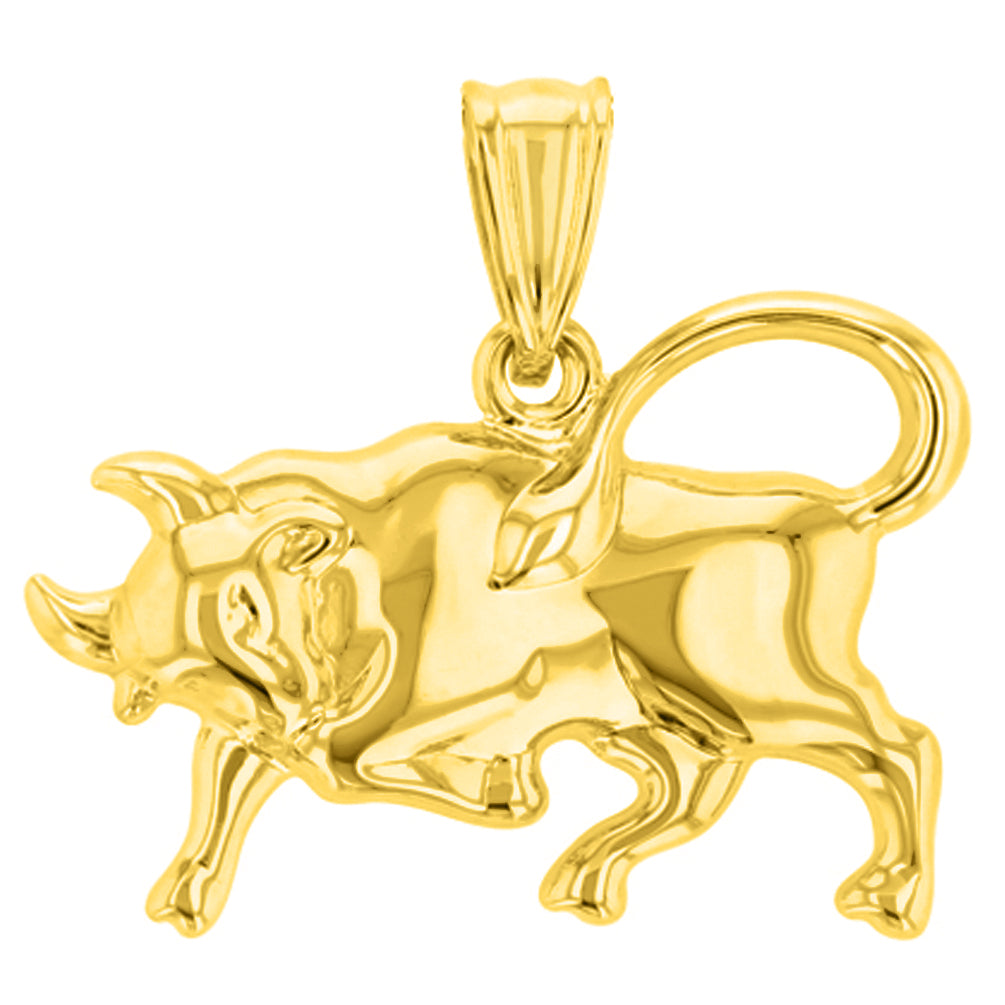 High Polish 14k Yellow Gold 3D Taurus Zodiac Sign Bull Animal Pendant