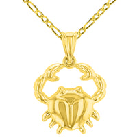 Load image into Gallery viewer, High Polish 14k Yellow Gold 3D Cancer Zodiac Sign Charm Crab Animal Pendant Figaro Chain Necklace
