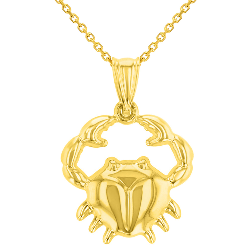 High Polish 14k Yellow Gold 3D Cancer Zodiac Sign Charm Crab Animal Pendant Necklace