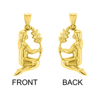 Load image into Gallery viewer, High Polish 14k Yellow Gold 3D Virgo Zodiac Sign Charm Maiden Holding Wheat Pendant
