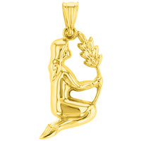 Load image into Gallery viewer, High Polish 14k Yellow Gold 3D Virgo Zodiac Sign Charm Maiden Holding Wheat Pendant
