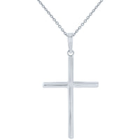 Load image into Gallery viewer, High Polished Handcrafted 14K White Gold Plain Slender Religious Cross Pendant with Chain Necklace
