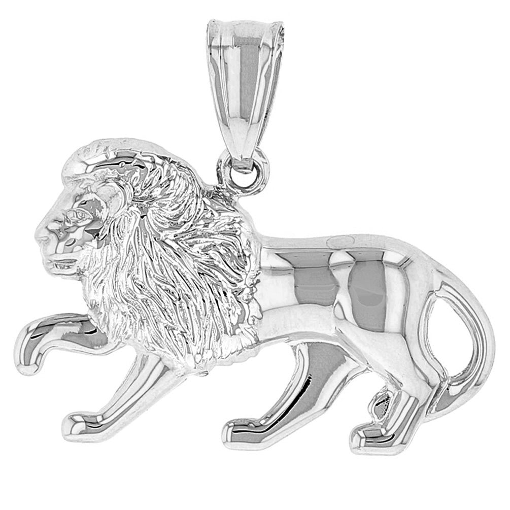 High Polish 14k White Gold 3D Leo Zodiac Sign Charm Lion Animal Pendant
