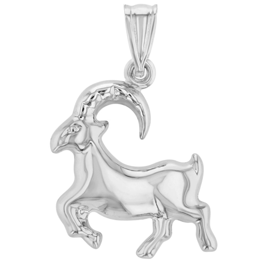 High Polish 14k White Gold 3D Capricorn Zodiac Sign Charm Sea-Goat Animal Pendant