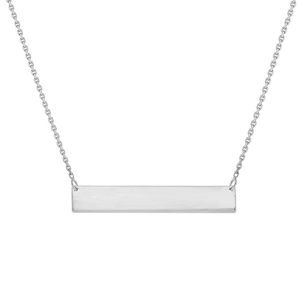 Solid 14k White Gold Engravable Personalized Bar Necklace with Spring Ring Clasp