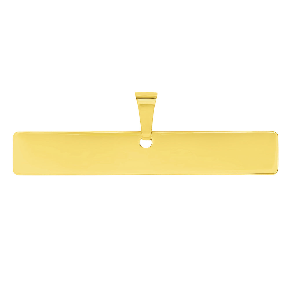 Solid 14k Yellow Gold Engravable Personalized Horizontal Bar Charm Pendant