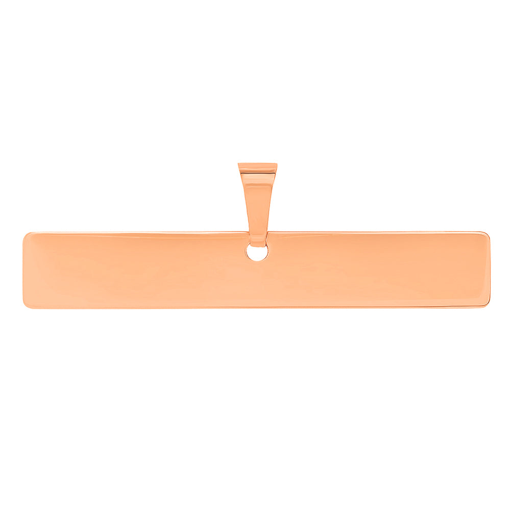 Solid 14k Rose Gold Engravable Personalized Horizontal Bar Charm Pendant