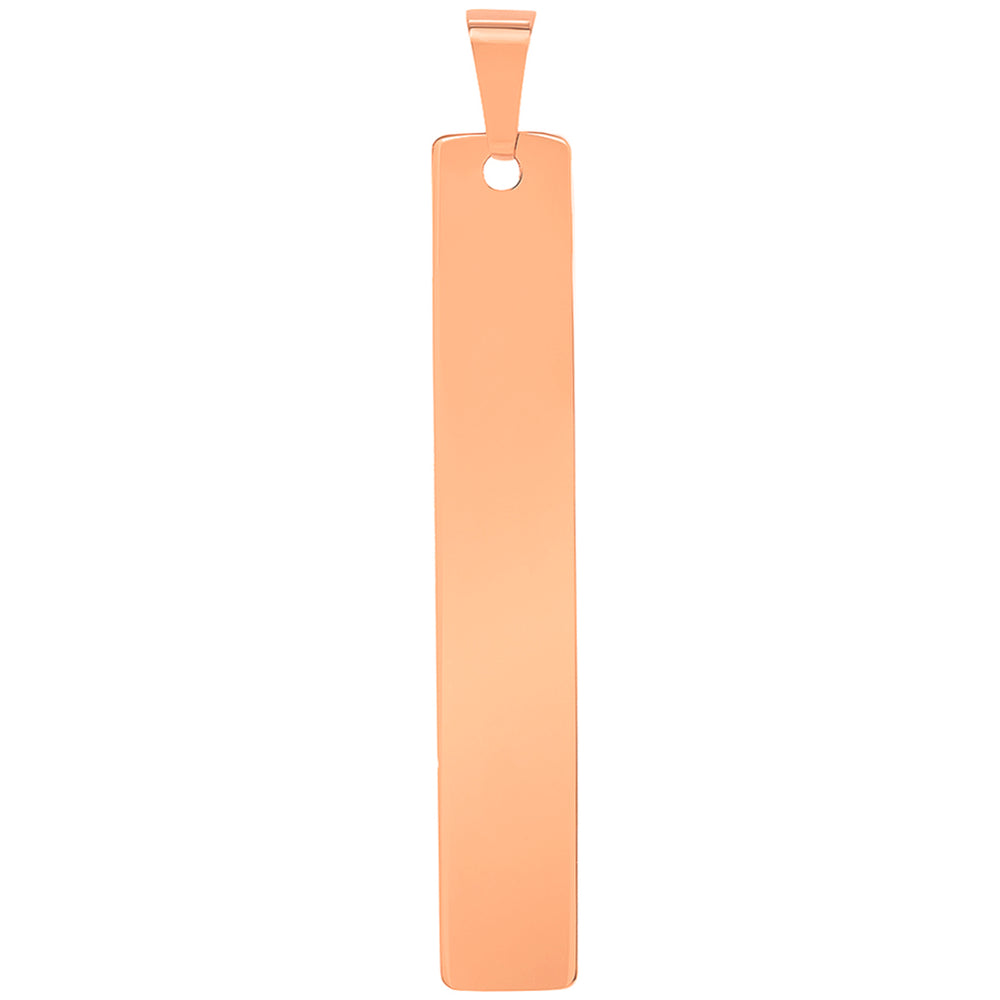Solid 14k Rose Gold Engravable Personalized Vertical Bar Charm Pendant