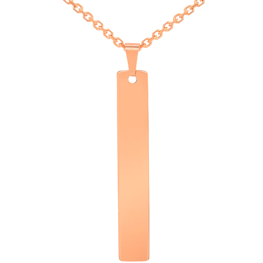 Solid 14k Rose Gold Engravable Personalized Vertical Bar Charm Pendant Necklace