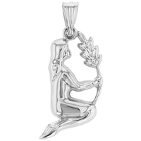 Load image into Gallery viewer, High Polish 14k White Gold 3D Virgo Zodiac Sign Charm Maiden Holding Wheat Pendant
