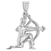 Load image into Gallery viewer, High Polish 14k White Gold 3D Sagittarius Zodiac Sign Charm Archer Shooting Arrow Pendant
